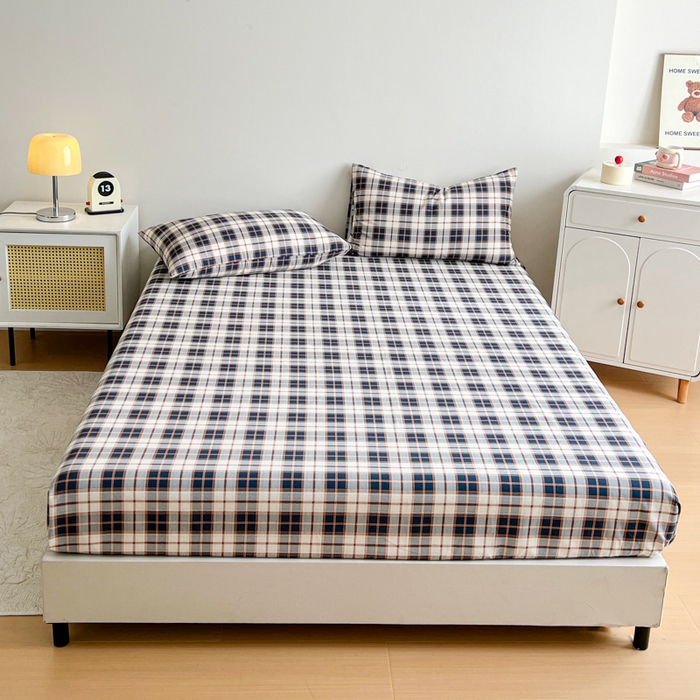 91家纺网 家纺一手货源 找家纺 感遇 2025新款全棉磨毛A类床单床笠三件套 苏格兰黑