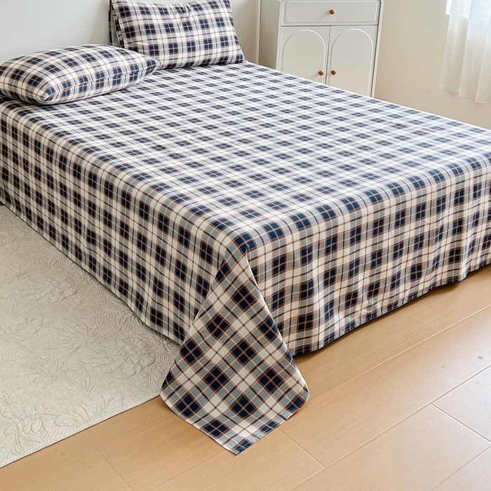 91家纺网 家纺一手货源 找家纺 感遇 2025新款全棉磨毛A类床单床笠三件套 苏格兰黑