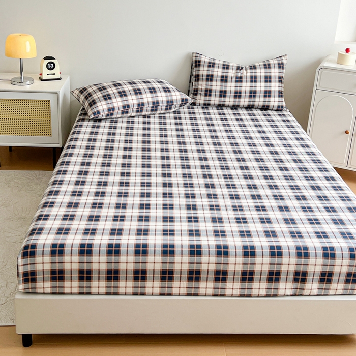 91家纺网 家纺一手货源 找家纺 感遇 2025新款全棉磨毛A类床单床笠三件套 苏格兰黑