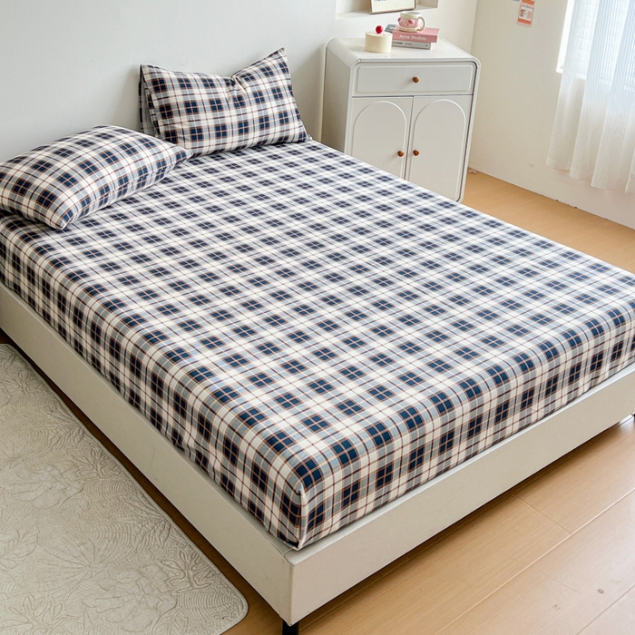 91家纺网 家纺一手货源 找家纺 感遇 2025新款全棉磨毛A类床单床笠三件套 苏格兰黑