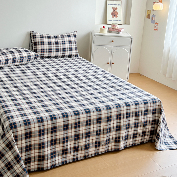 91家纺网 家纺一手货源 找家纺 感遇 2025新款全棉磨毛A类床单床笠三件套 苏格兰黑