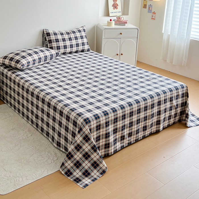 91家纺网 家纺一手货源 找家纺 感遇 2025新款全棉磨毛A类床单床笠三件套 苏格兰黑