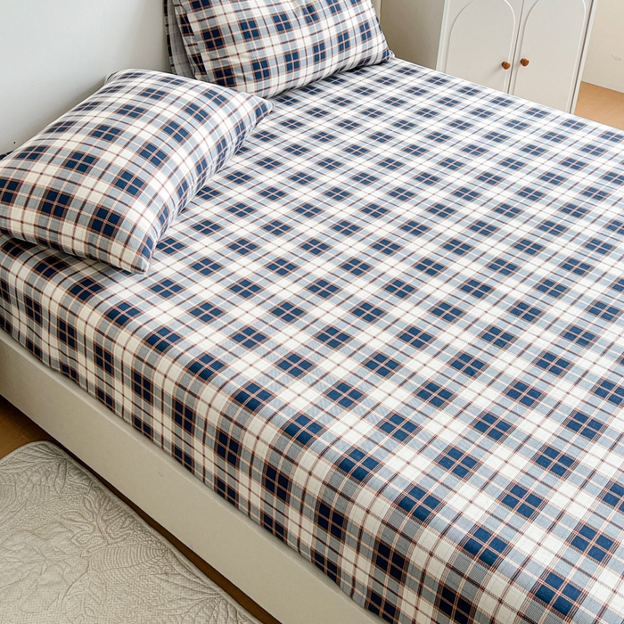 91家纺网 家纺一手货源 找家纺 感遇 2025新款全棉磨毛A类床单床笠三件套 苏格兰黑