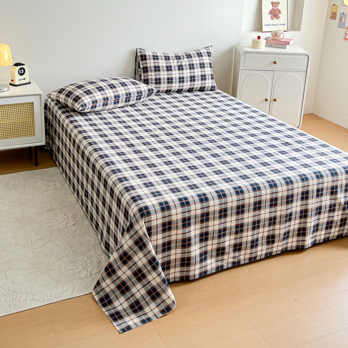 91家纺网 家纺一手货源 找家纺 感遇 2025新款全棉磨毛A类床单床笠三件套 苏格兰黑