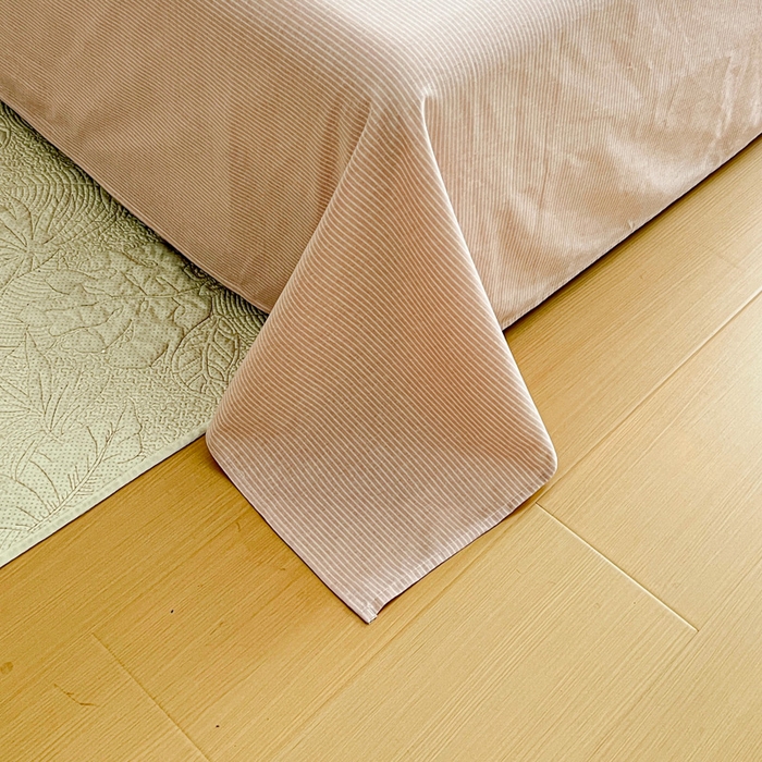 91家纺网 家纺一手货源 找家纺 感遇 2025新款全棉磨毛A类床单床笠三件套 细条粉