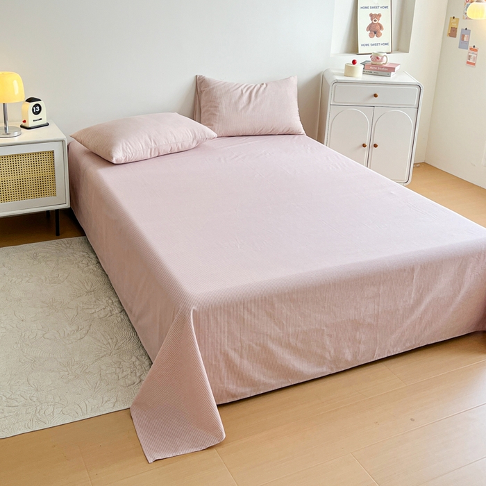 91家纺网 家纺一手货源 找家纺 感遇 2025新款全棉磨毛A类床单床笠三件套 细条粉