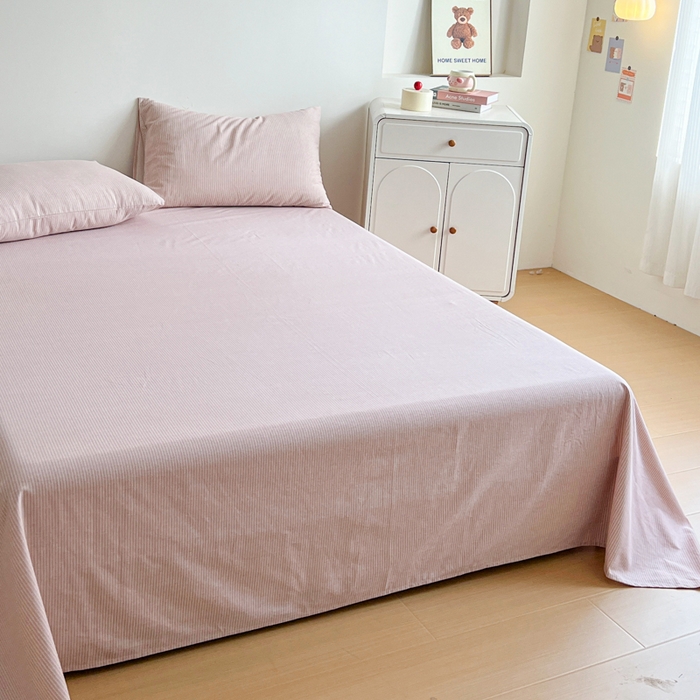 91家纺网 家纺一手货源 找家纺 感遇 2025新款全棉磨毛A类床单床笠三件套 细条粉