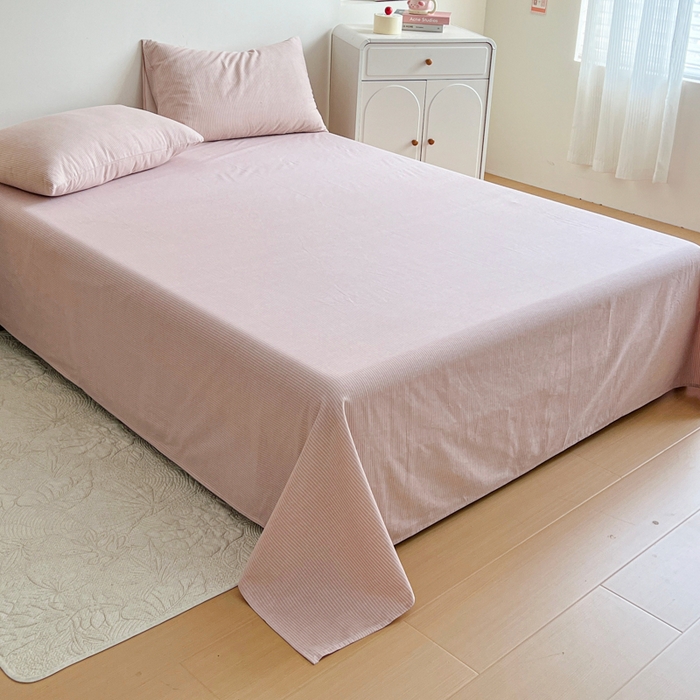 91家纺网 家纺一手货源 找家纺 感遇 2025新款全棉磨毛A类床单床笠三件套 细条粉