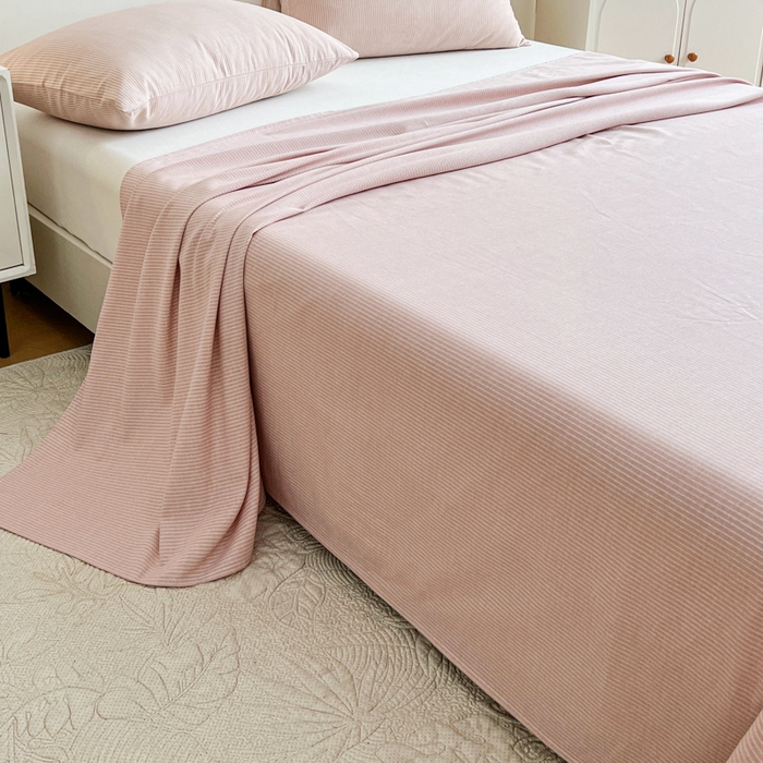 91家纺网 家纺一手货源 找家纺 感遇 2025新款全棉磨毛A类床单床笠三件套 细条粉