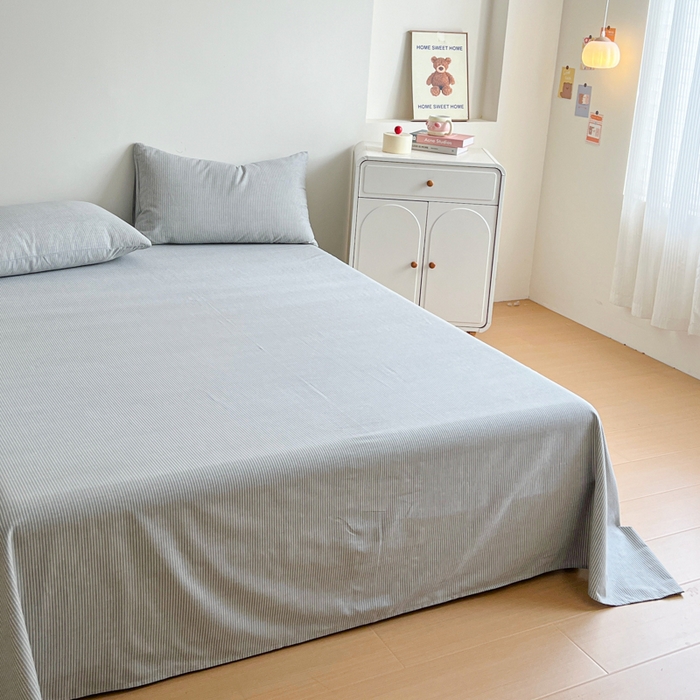 91家纺网 家纺一手货源 找家纺 感遇 2025新款全棉磨毛A类床单床笠三件套 细条灰