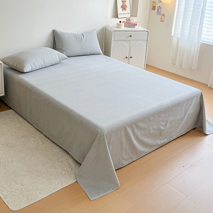 91家纺网 家纺一手货源 找家纺 感遇 2025新款全棉磨毛A类床单床笠三件套 细条灰