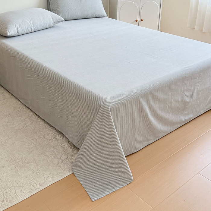 91家纺网 家纺一手货源 找家纺 感遇 2025新款全棉磨毛A类床单床笠三件套 细条灰