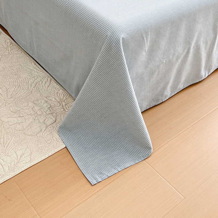 91家纺网 家纺一手货源 找家纺 感遇 2025新款全棉磨毛A类床单床笠三件套 细条蓝