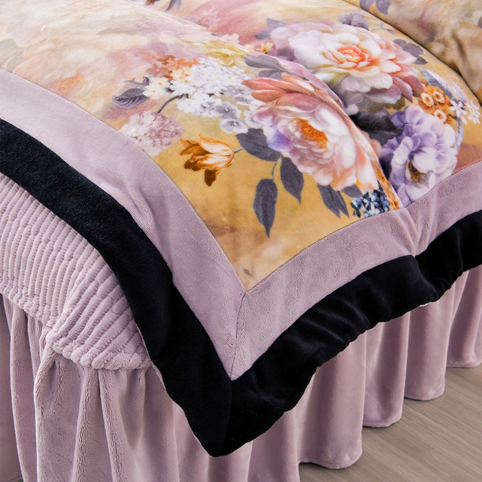 91家纺网 家纺一手货源 找家纺 馨梦缘 2025新款牛奶绒数码印花四件套 秘境-紫