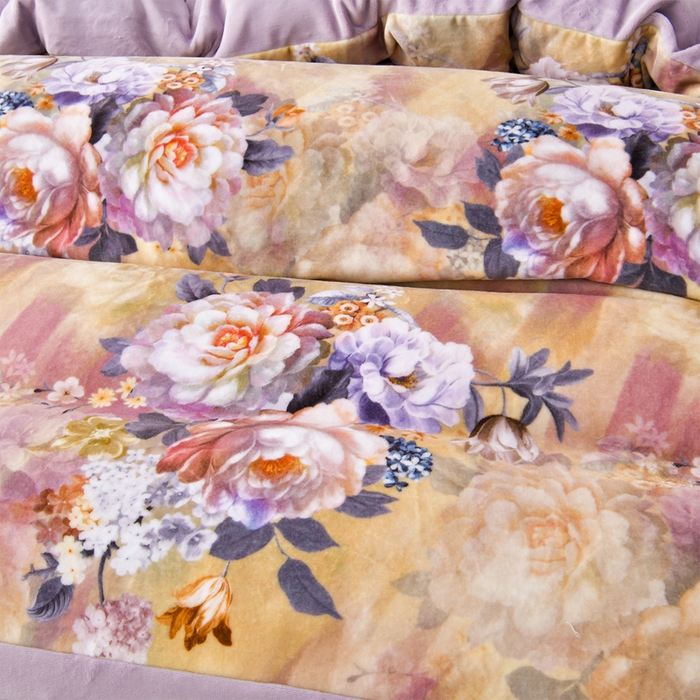 91家纺网 家纺一手货源 找家纺 馨梦缘 2025新款牛奶绒数码印花四件套 秘境-紫