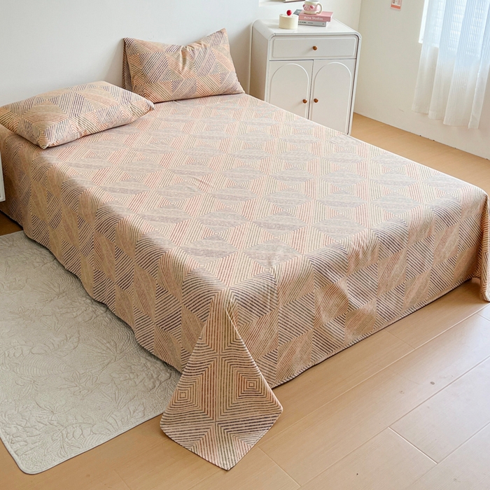 91家纺网 家纺一手货源 找家纺 感遇 2025新款全棉磨毛A类床单床笠三件套 旋律