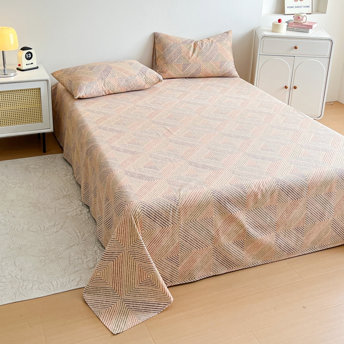 91家纺网 家纺一手货源 找家纺 感遇 2025新款全棉磨毛A类床单床笠三件套 旋律