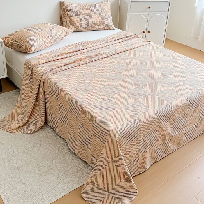 91家纺网 家纺一手货源 找家纺 感遇 2025新款全棉磨毛A类床单床笠三件套 旋律