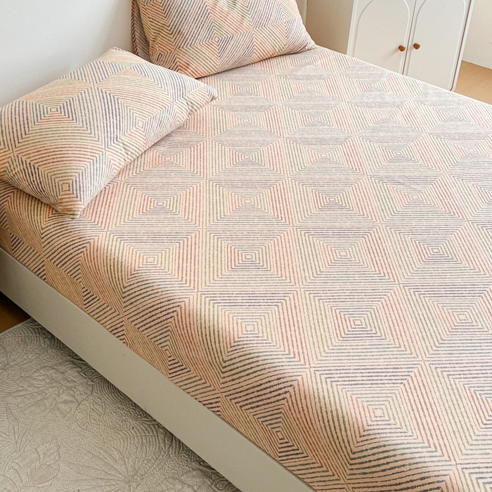 91家纺网 家纺一手货源 找家纺 感遇 2025新款全棉磨毛A类床单床笠三件套 旋律