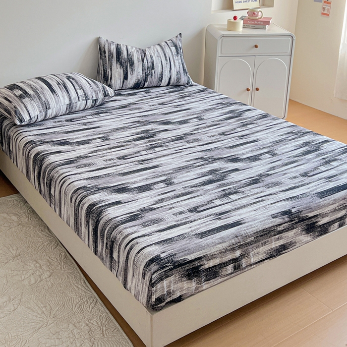 91家纺网 家纺一手货源 找家纺 感遇 2025新款全棉磨毛A类床单床笠三件套 雅阁黑