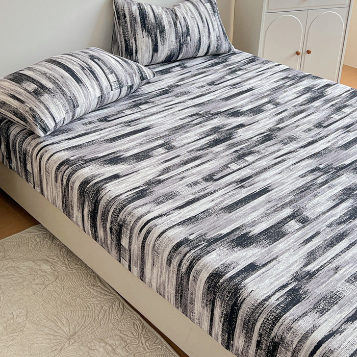 91家纺网 家纺一手货源 找家纺 感遇 2025新款全棉磨毛A类床单床笠三件套 雅阁黑