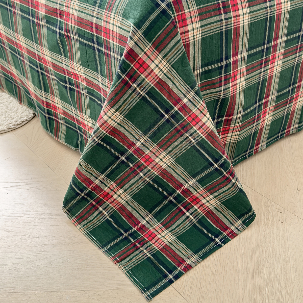 91家纺网 家纺一手货源 找家纺 对白 2025新款32支全棉色织水洗棉单品床单 海岛绿格