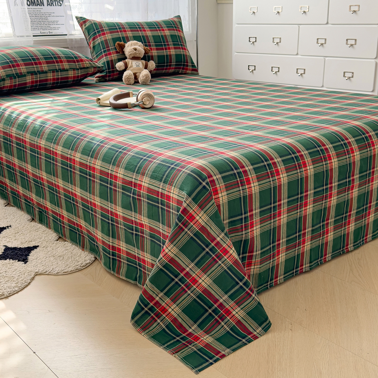 91家纺网 家纺一手货源 找家纺 对白 2025新款32支全棉色织水洗棉单品床单 组合