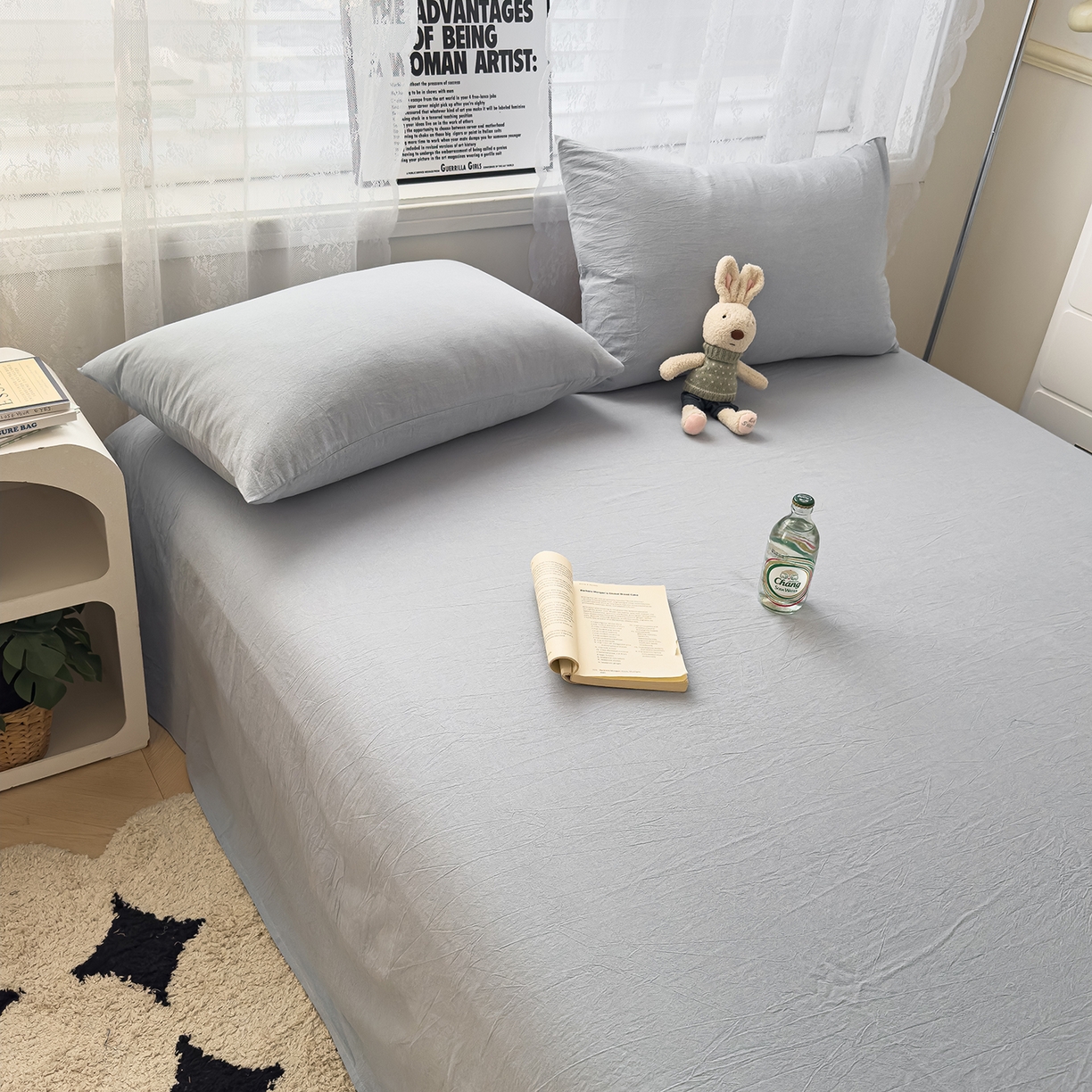 91家纺网 家纺一手货源 找家纺 对白 2025新款32支全棉色织水洗棉单品床单 组合