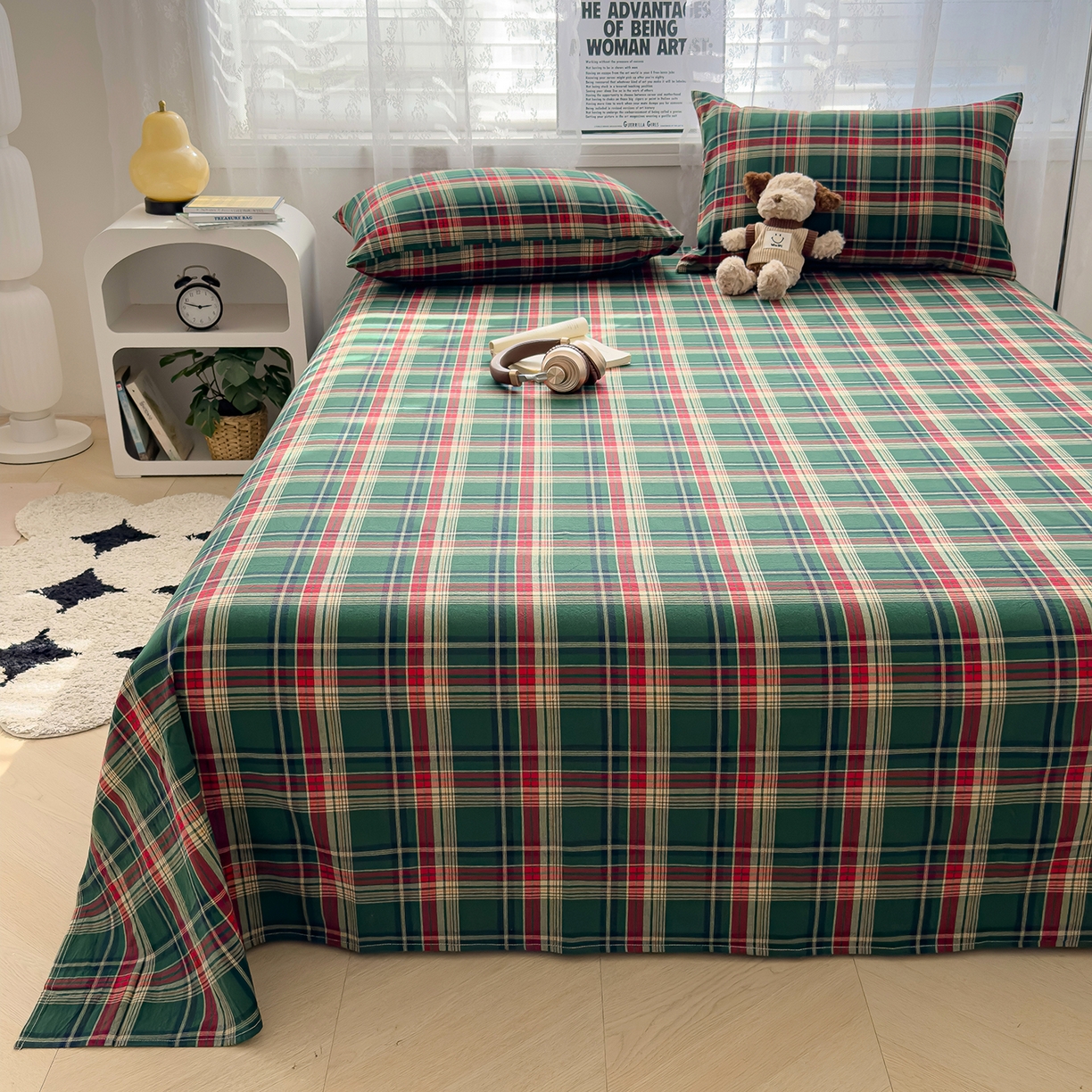 91家纺网 家纺一手货源 找家纺 对白 2025新款32支全棉色织水洗棉单品床单 海岛绿格