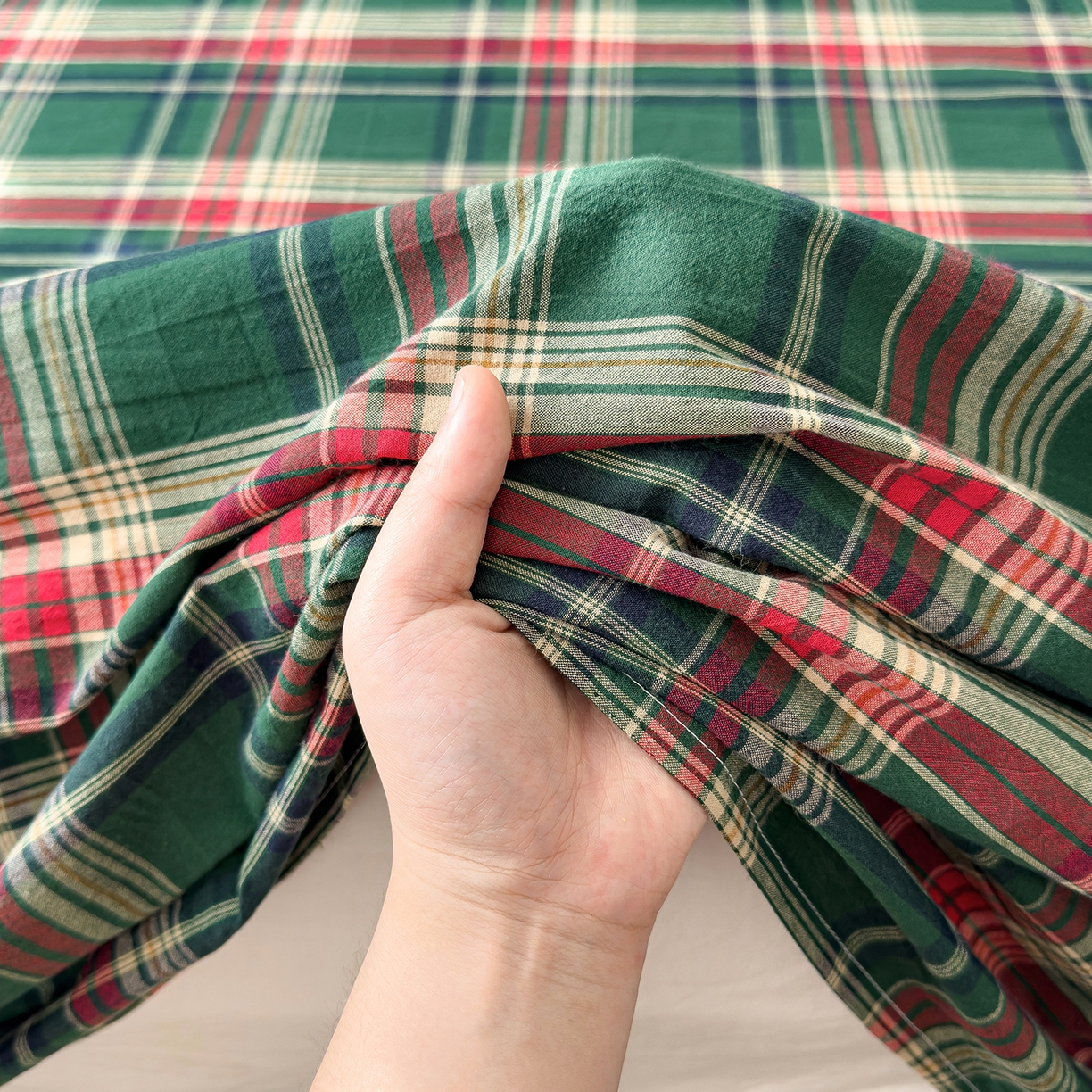 91家纺网 家纺一手货源 找家纺 对白 2025新款32支全棉色织水洗棉单品床单 海岛绿格