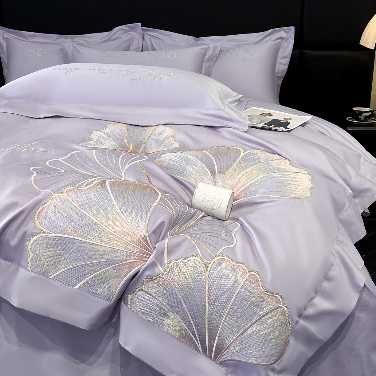 91家纺网 家纺一手货源 找家纺 置顶家纺 2025新款亲肤拼接刺绣四件套-一路繁花 一路繁花-香芋紫