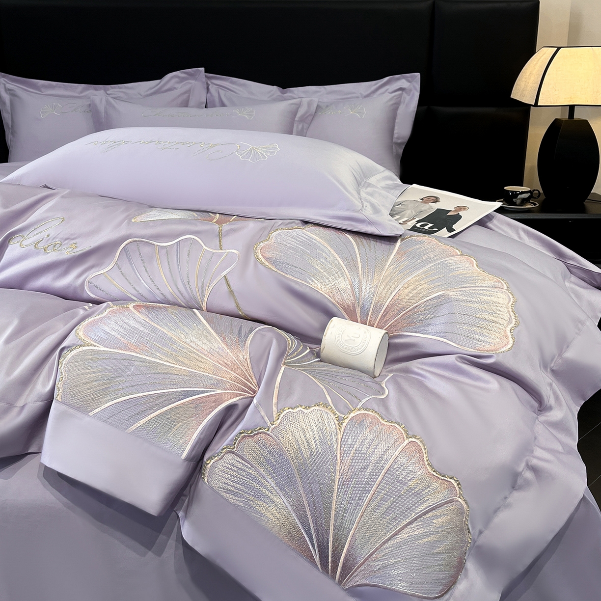 91家纺网 家纺一手货源 找家纺 置顶家纺 2025新款亲肤拼接刺绣四件套-一路繁花 一路繁花-香芋紫