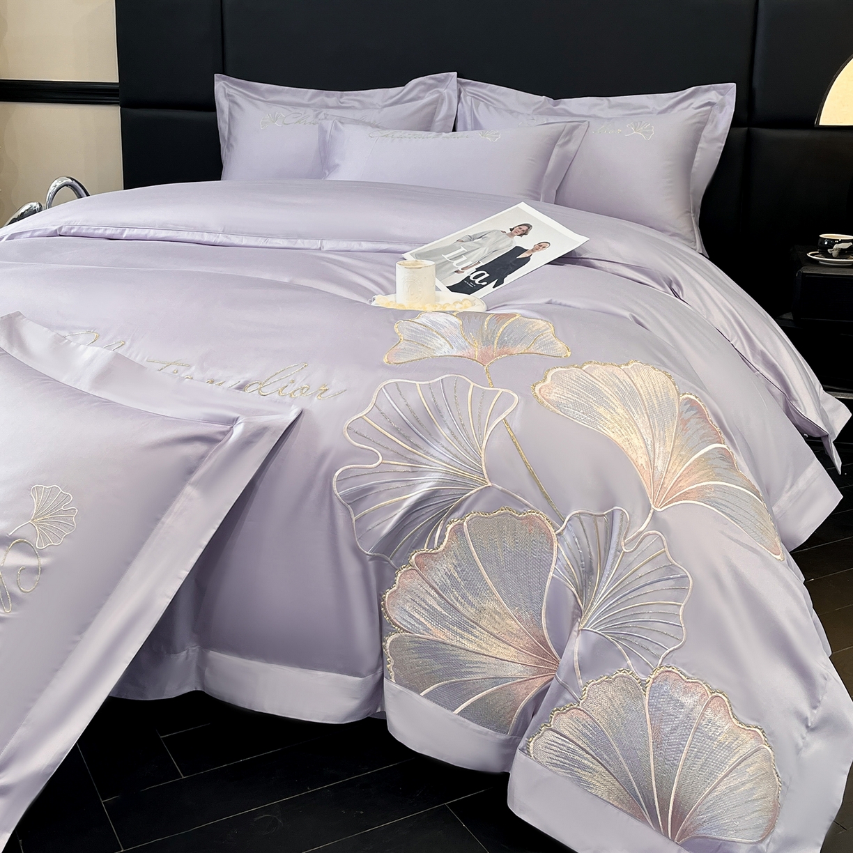 91家纺网 家纺一手货源 找家纺 置顶家纺 2025新款亲肤拼接刺绣四件套-一路繁花 一路繁花-香芋紫