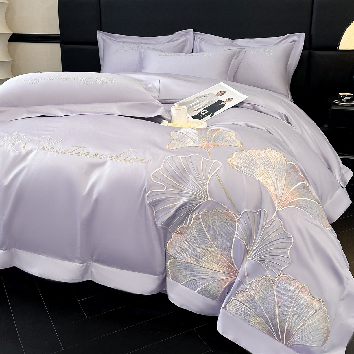 91家纺网 家纺一手货源 找家纺 置顶家纺 2025新款亲肤拼接刺绣四件套-一路繁花 一路繁花-香芋紫