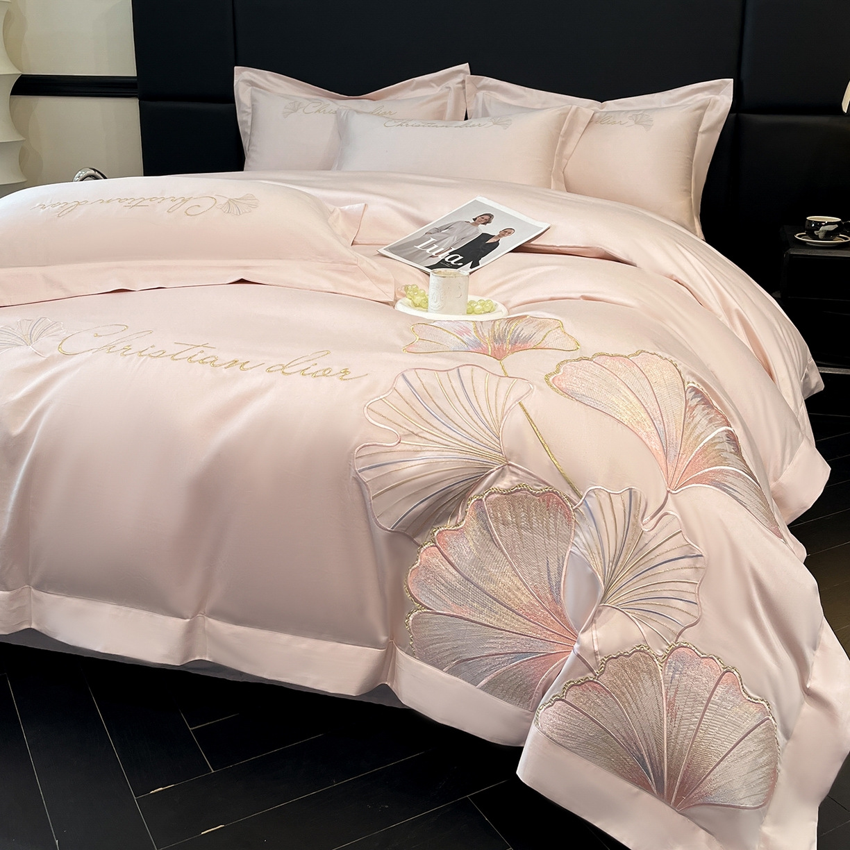 91家纺网 家纺一手货源 找家纺 置顶家纺 2025新款亲肤拼接刺绣四件套-一路繁花 一路繁花-玉粉