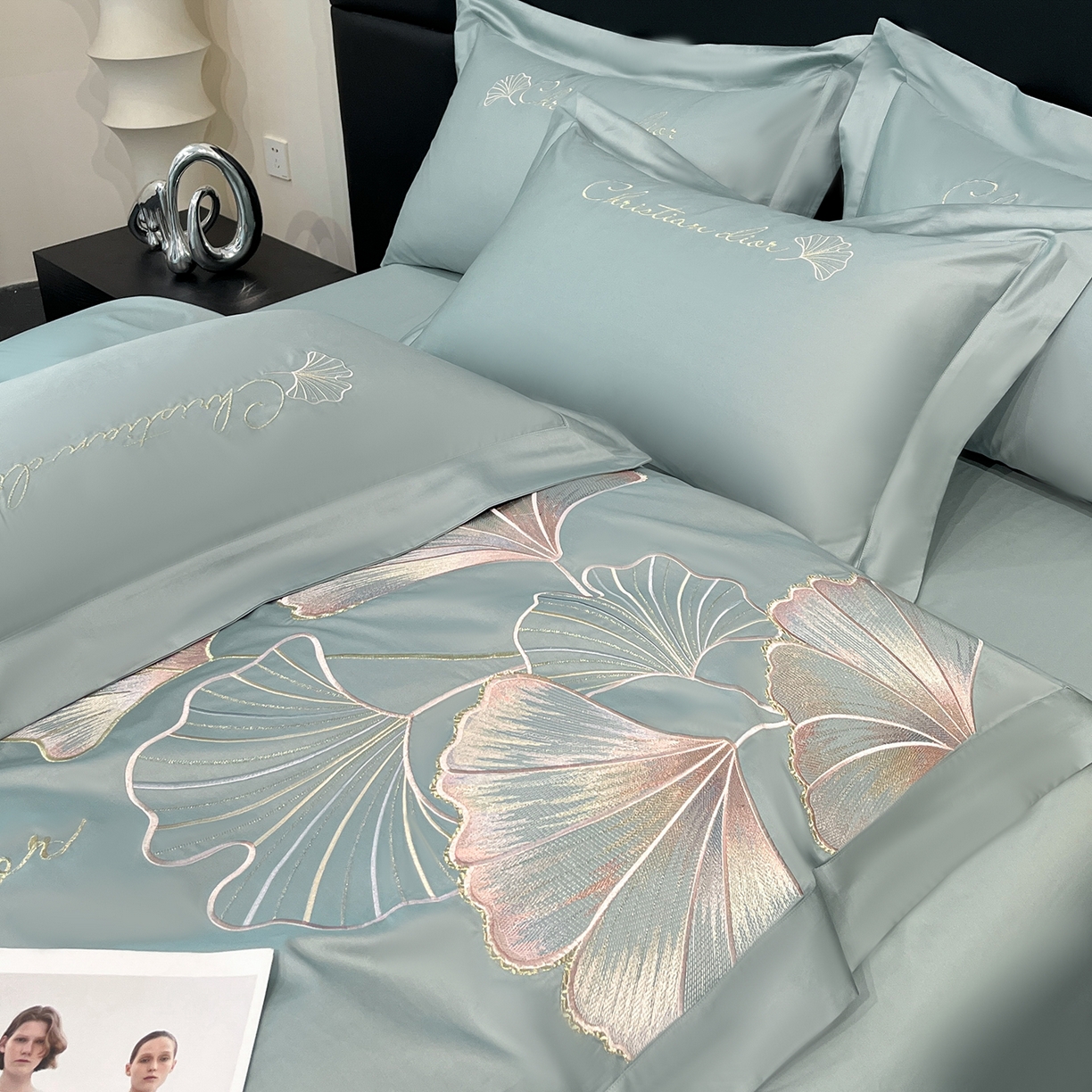 91家纺网 家纺一手货源 找家纺 置顶家纺 2025新款亲肤拼接刺绣四件套-一路繁花 一路繁花-繁星蓝