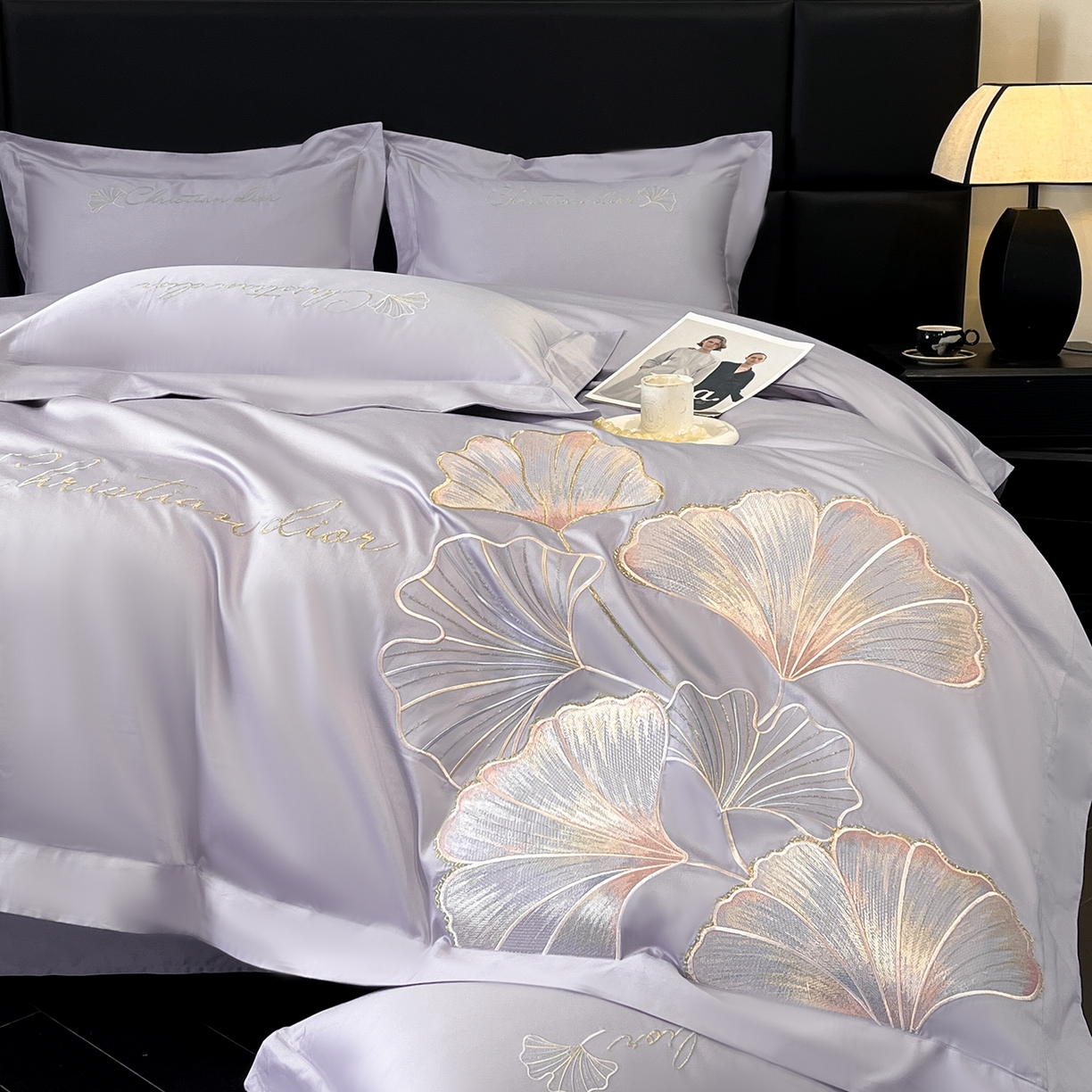 91家纺网 家纺一手货源 找家纺 置顶家纺 2025新款亲肤拼接刺绣四件套-一路繁花 一路繁花-香芋紫