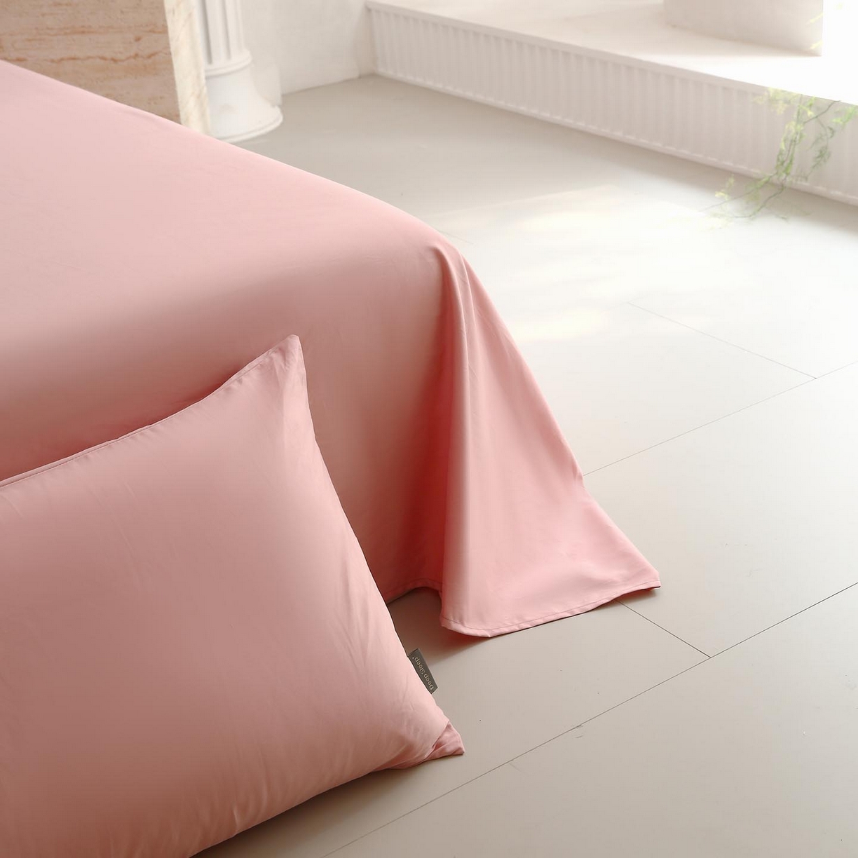 91家纺网 家纺一手货源 找家纺 梧桐树 2025新款纯色双拼100%棉磨毛全棉纯棉四件套 暮砂粉