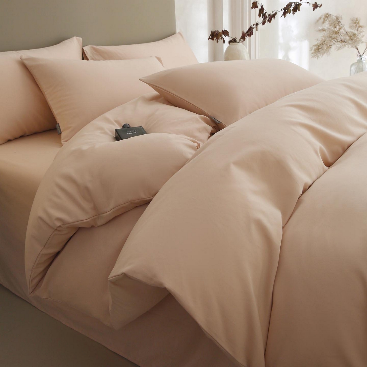 91家纺网 家纺一手货源 找家纺 梧桐树 2025新款纯色双拼100%棉磨毛全棉纯棉四件套 山茶杏