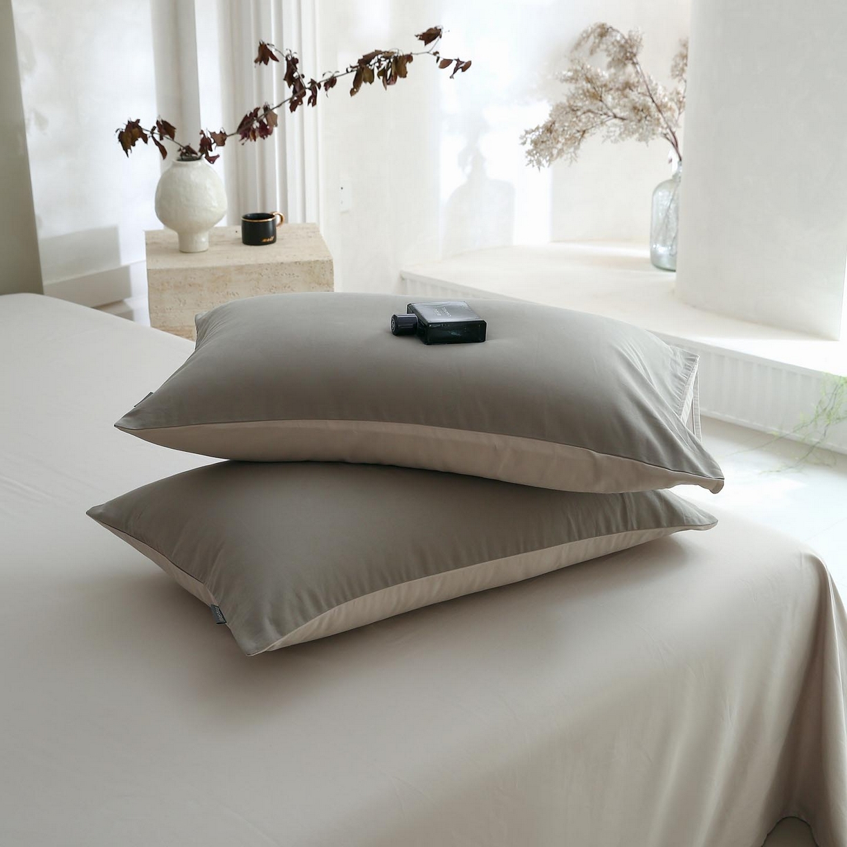 91家纺网 家纺一手货源 找家纺 梧桐树 2025新款纯色双拼100%棉磨毛全棉纯棉四件套 烟墨灰