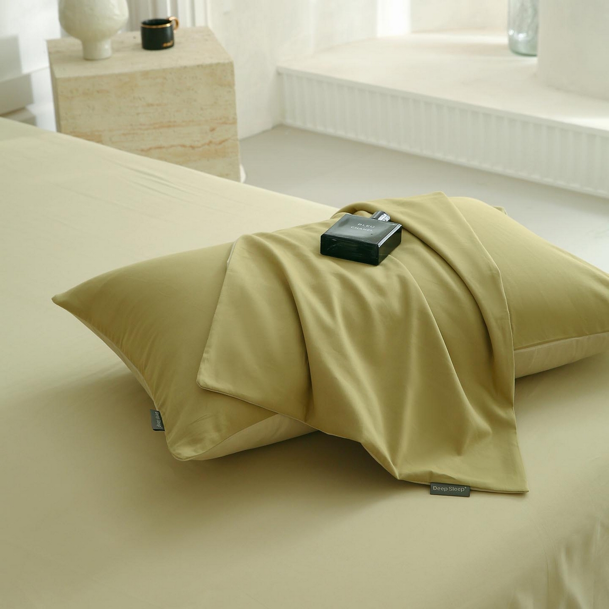 91家纺网 家纺一手货源 找家纺 梧桐树 2025新款纯色双拼100%棉磨毛全棉纯棉四件套 抹茶海盐