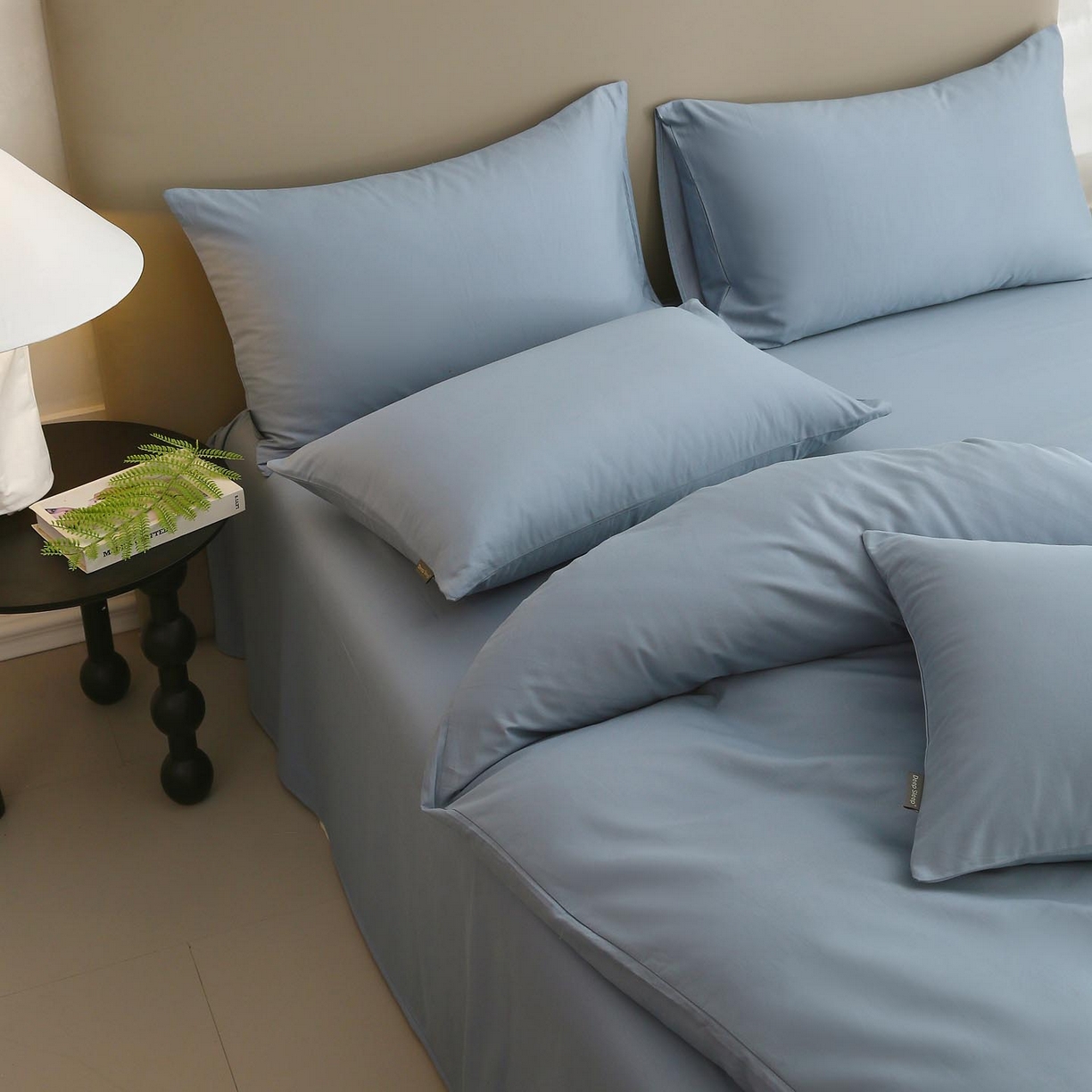 91家纺网 家纺一手货源 找家纺 梧桐树 2025新款纯色双拼100%棉磨毛全棉纯棉四件套 南极蓝