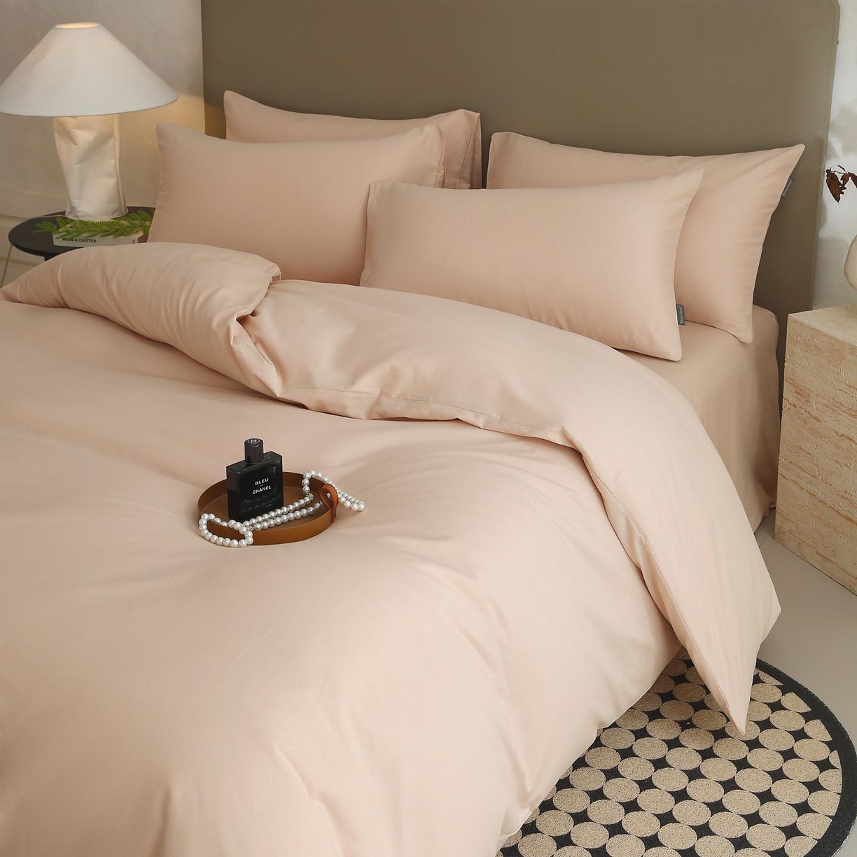 91家纺网 家纺一手货源 找家纺 梧桐树 2025新款纯色双拼100%棉磨毛全棉纯棉四件套 山茶杏