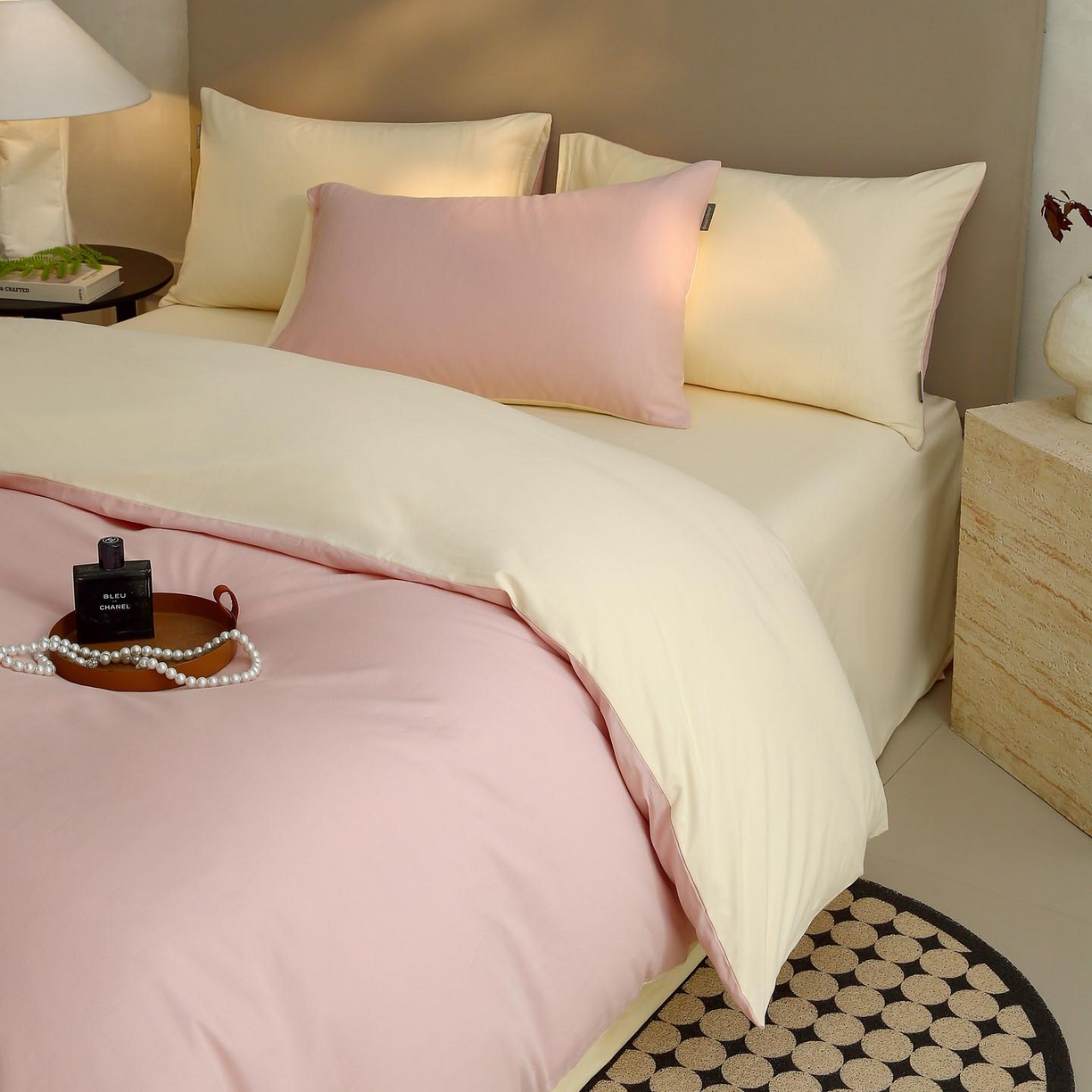 91家纺网 家纺一手货源 找家纺 梧桐树 2025新款纯色双拼100%棉磨毛全棉纯棉四件套 樱雪黄