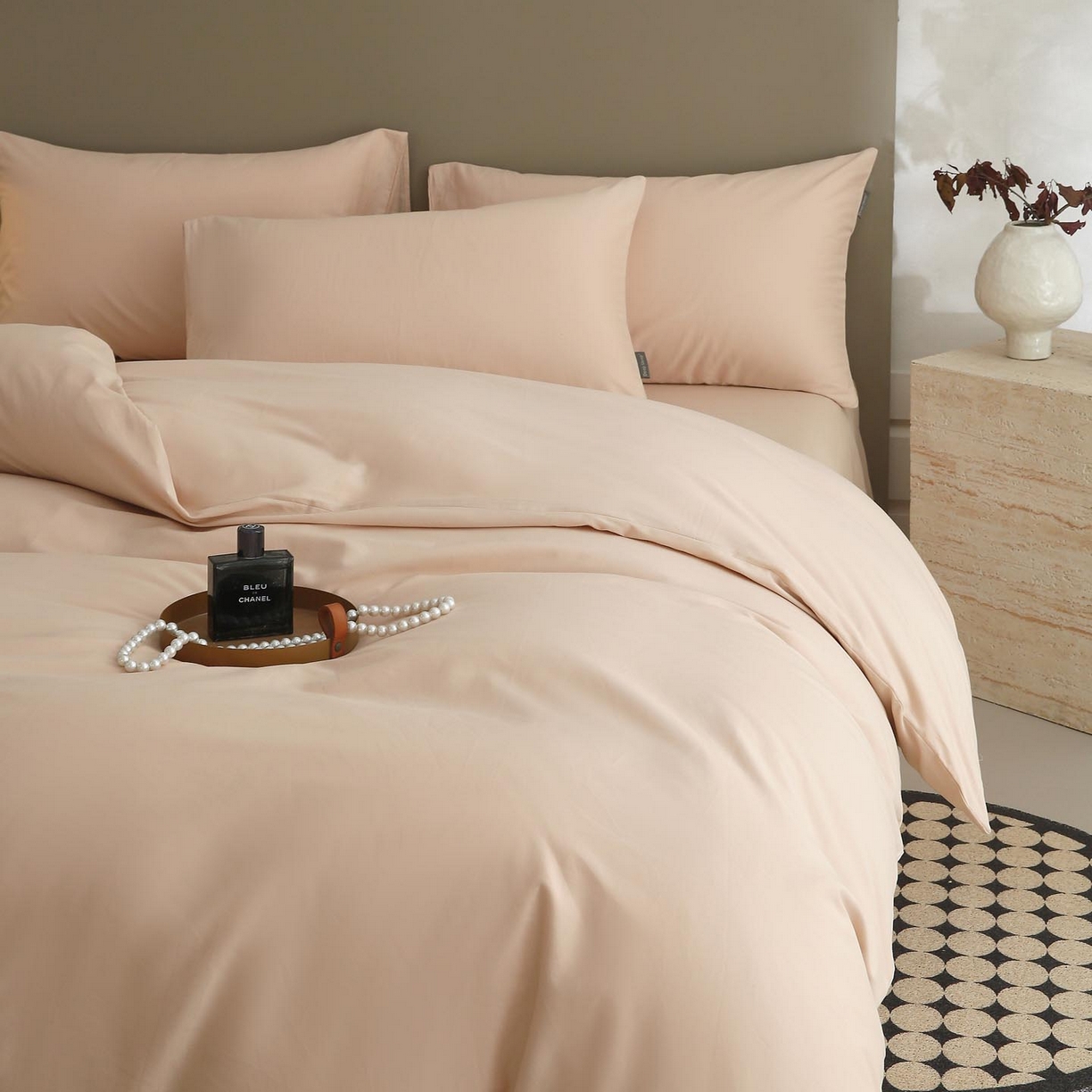 91家纺网 家纺一手货源 找家纺 梧桐树 2025新款纯色双拼100%棉磨毛全棉纯棉四件套 山茶杏