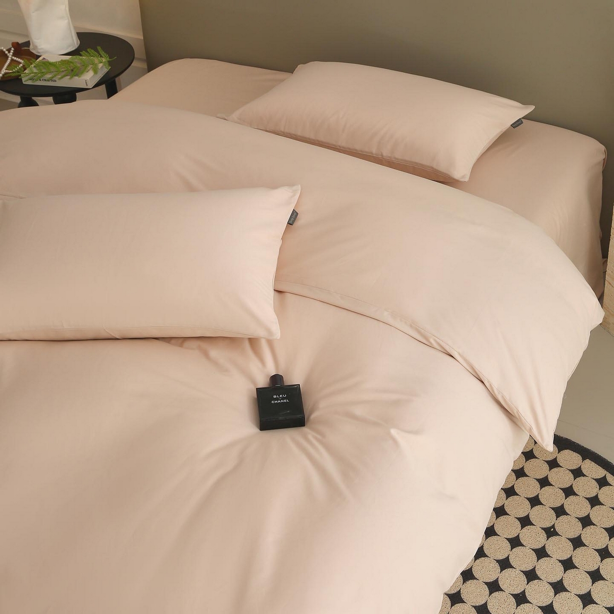 91家纺网 家纺一手货源 找家纺 梧桐树 2025新款纯色双拼100%棉磨毛全棉纯棉四件套 山茶杏