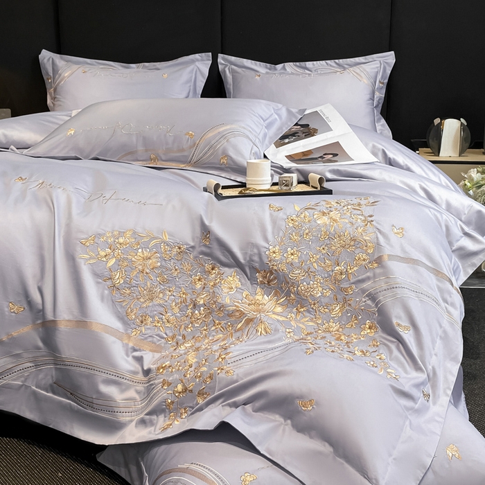 91家纺网 家纺一手货源 找家纺 置顶家纺 2025新款全棉纯棉刺绣四件套迪奥系列 迪奥-浅紫色