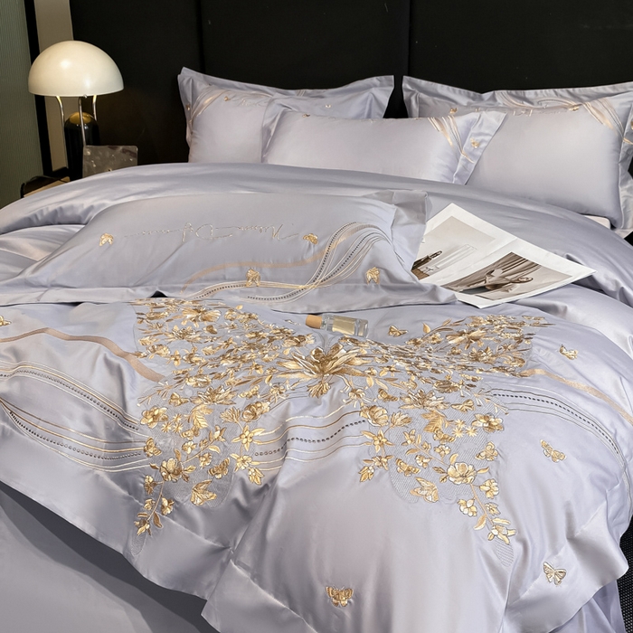 91家纺网 家纺一手货源 找家纺 置顶家纺 2025新款全棉纯棉刺绣四件套迪奥系列 迪奥-浅紫色