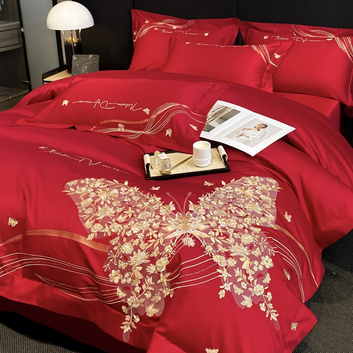 91家纺网 家纺一手货源 找家纺 置顶家纺 2025新款全棉纯棉刺绣四件套迪奥系列 迪奥-大红