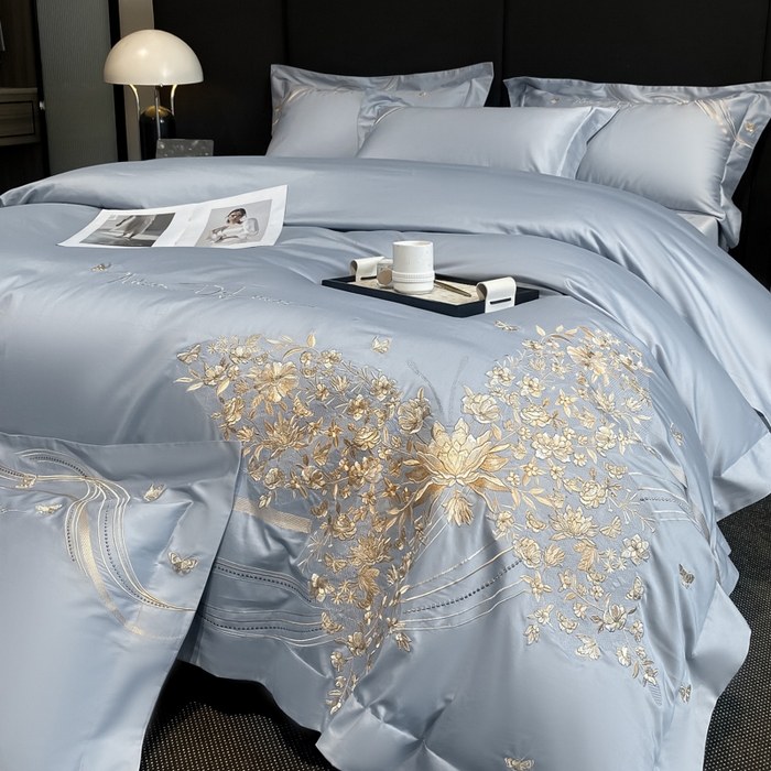 91家纺网 家纺一手货源 找家纺 置顶家纺 2025新款全棉纯棉刺绣四件套迪奥系列 迪奥-天蓝